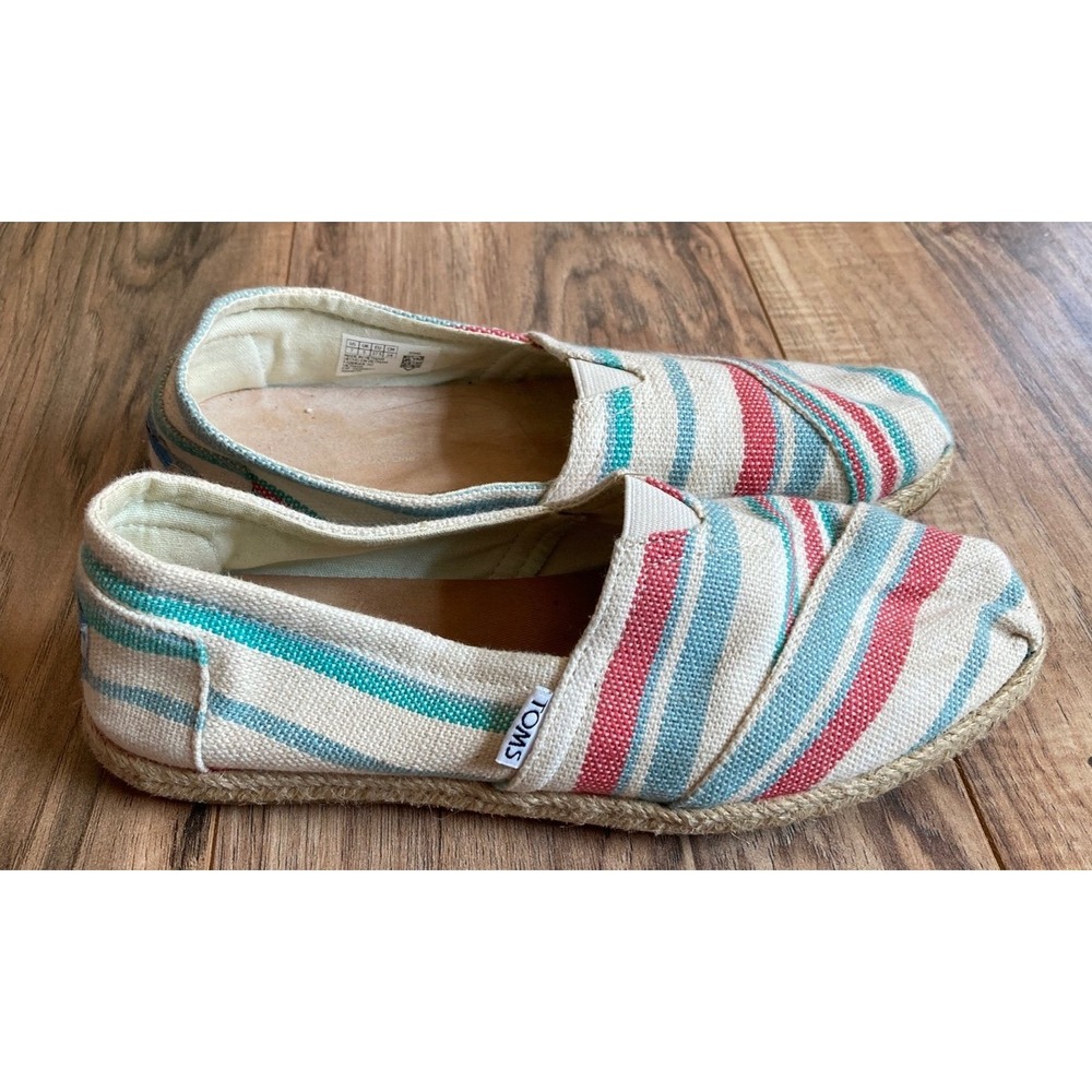 TOMS Women's Slip-On Striped White Red Blue Comfort Shoes Sz 7